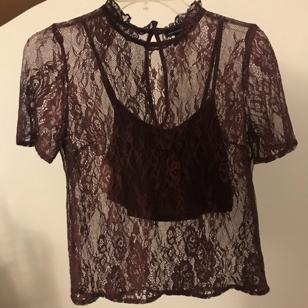 Burgundy lace American eagle top